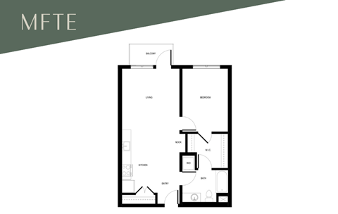 Floor plan for 1 bed, 1 bath, 732 sqft